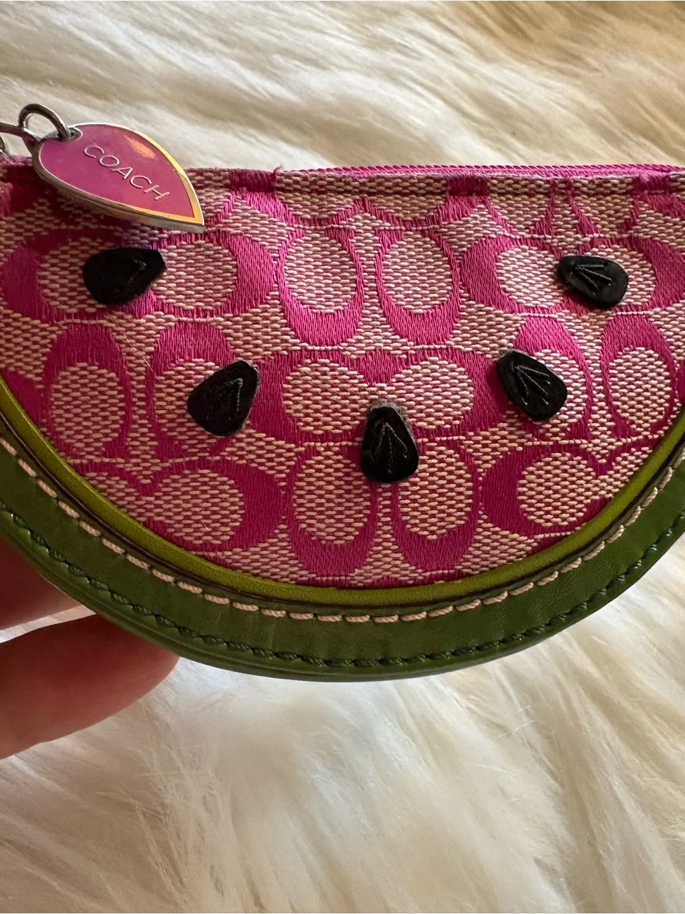 RARE VINTAGE 2006 COACH JACQUARD & LEATHER WATERMELON FRUIT WEDGE WRISTLET